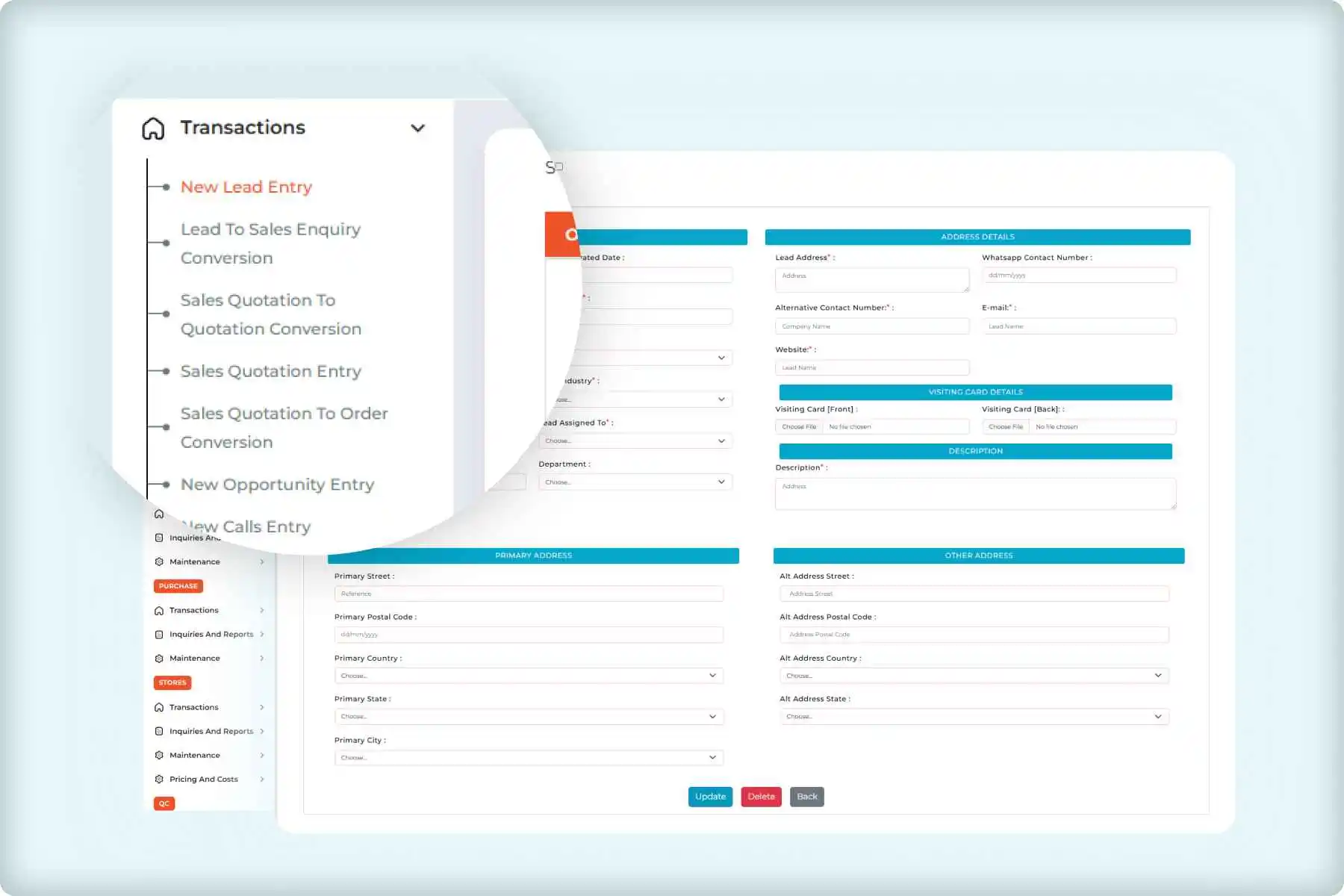 ERP CRM dashboard for lead management
