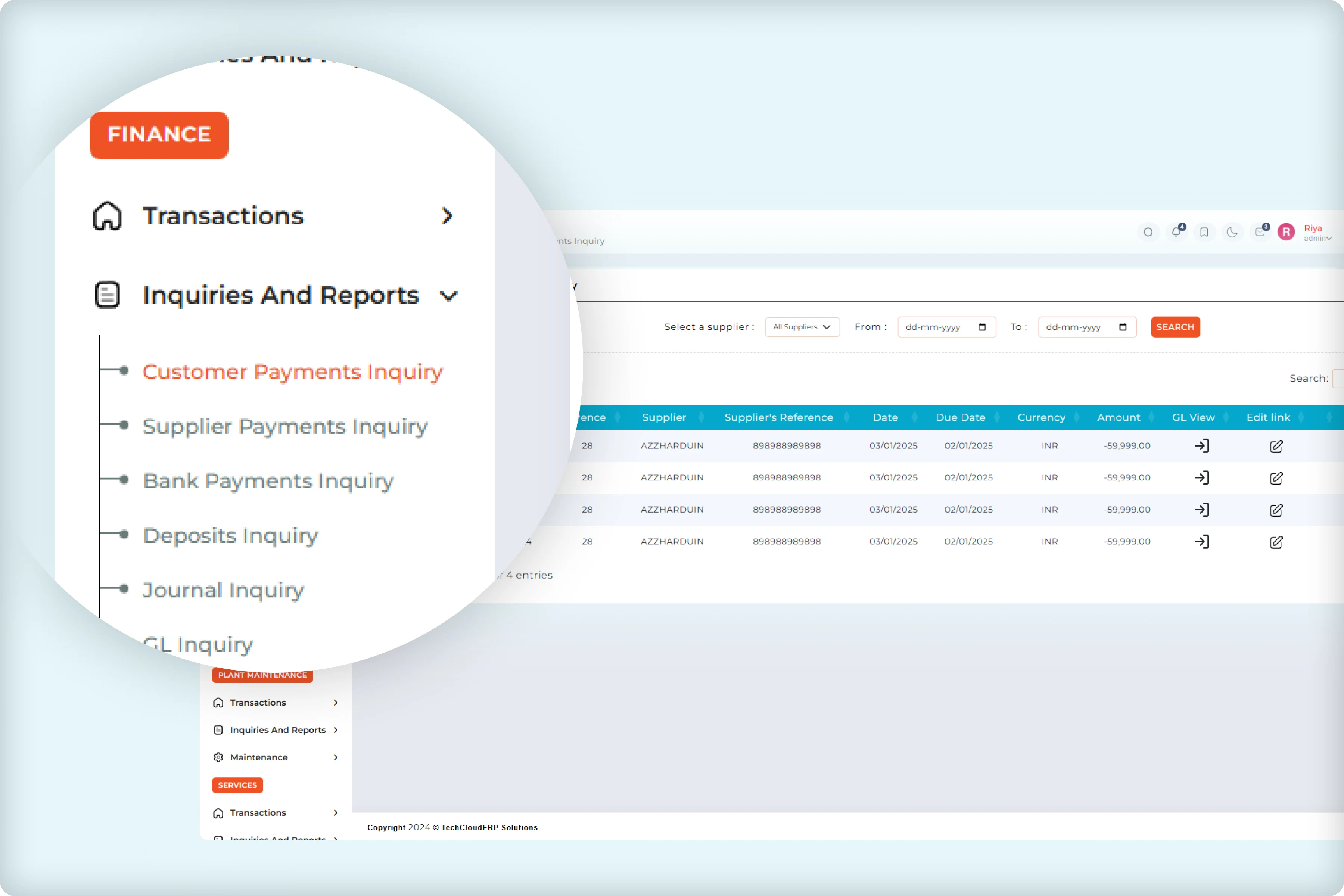 Finance dashboard reports tracking