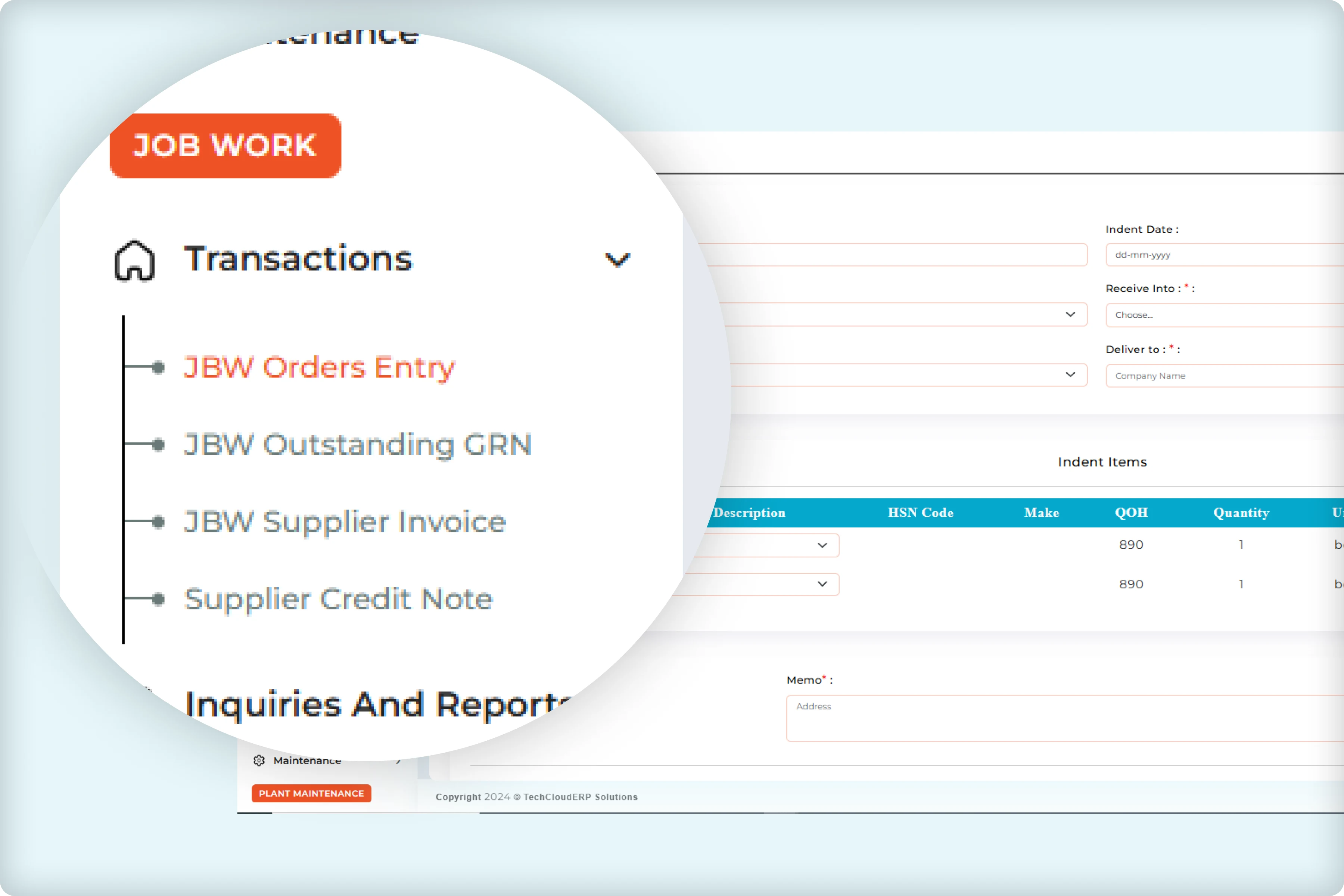 Job work management JBW entry