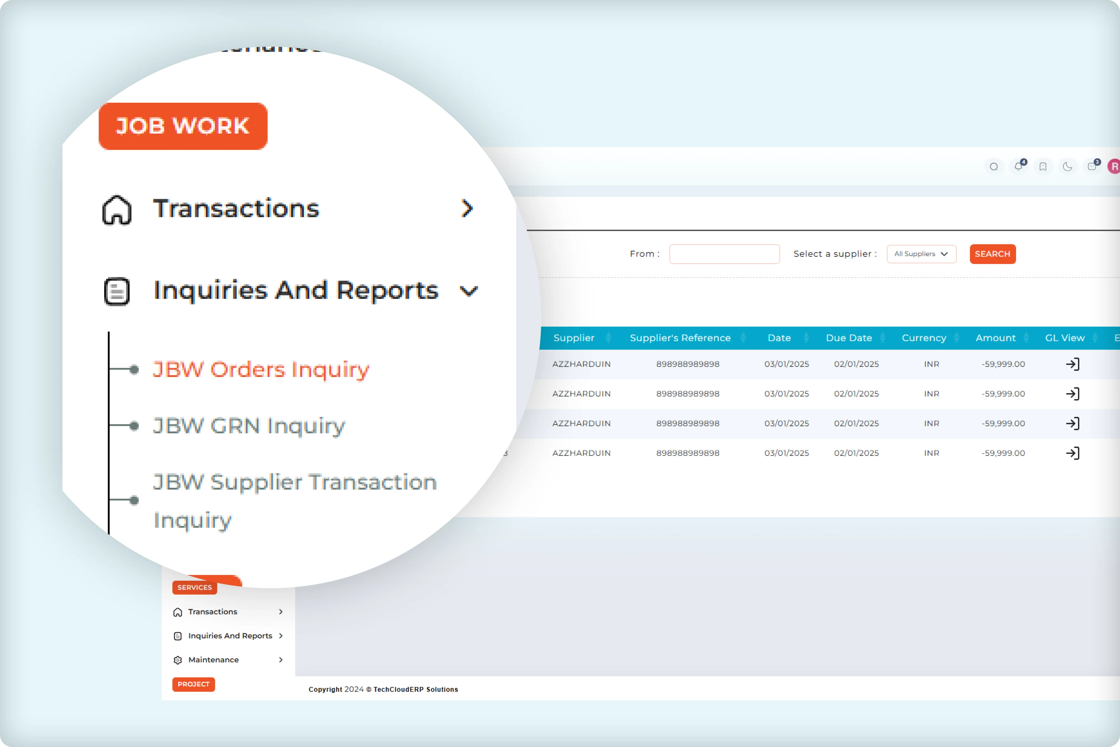 Job work dashboard GRN status