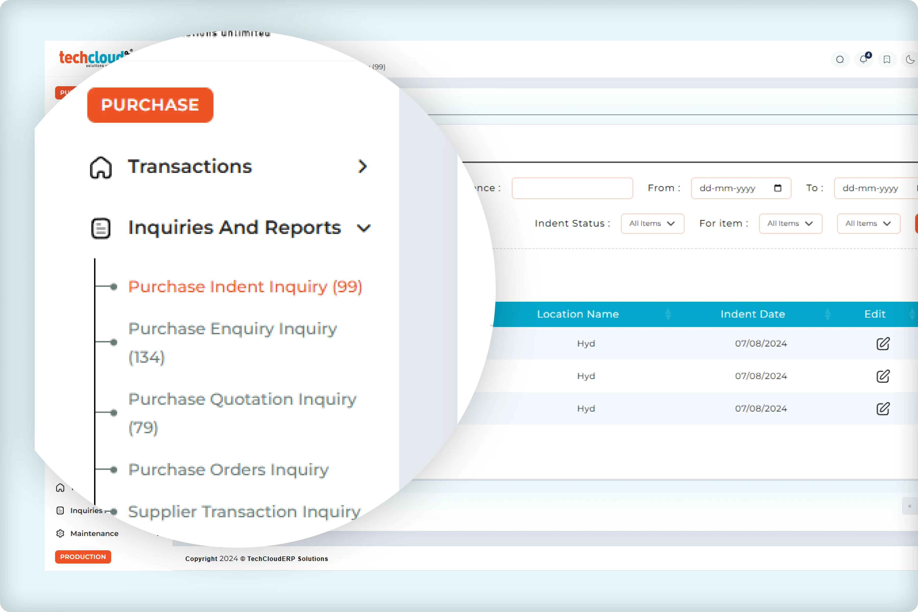 Purchase order GRN creation dashboard