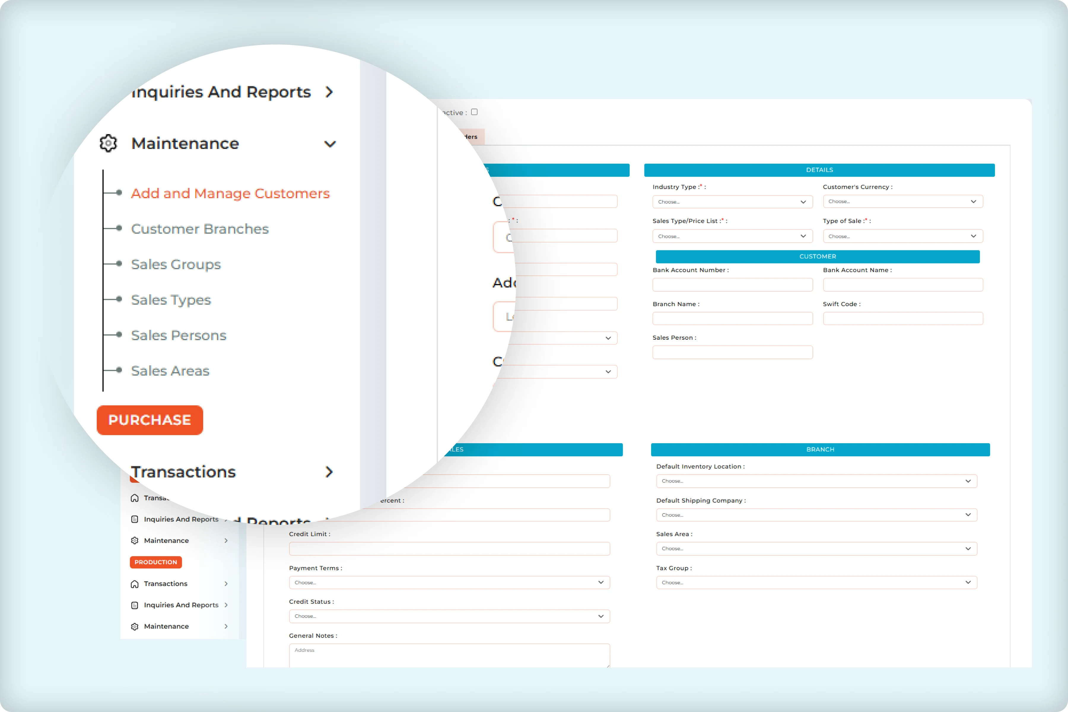 ERP dashboard customer sales insights