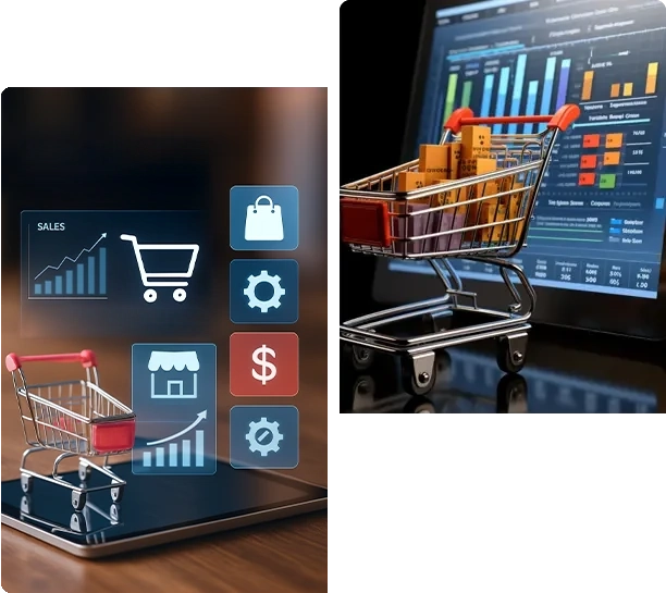 E-commerce development with digital icons